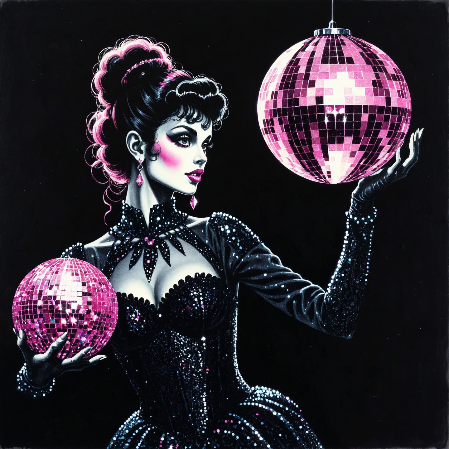 20240810_010500 black-toned disco dancer holding a glitterball, middle ages, intricate pink and black _lora_SDXL_Black_Sa_May_0.75_ rococo, decr 2760875394 c=6 50 0.4 DPM++ 2M Karras zavychromaxl_v90.jpg